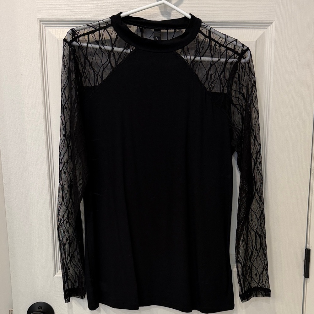 Black Long Sleeve Lace-Sleeve Tee